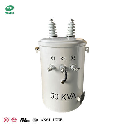 खरीदें 50kva Pole Mounted Transformer 12.47kv To 277v Oil Filled Distribution Electric Pole Transformer UL Listed ऑनलाइन निर्माण
