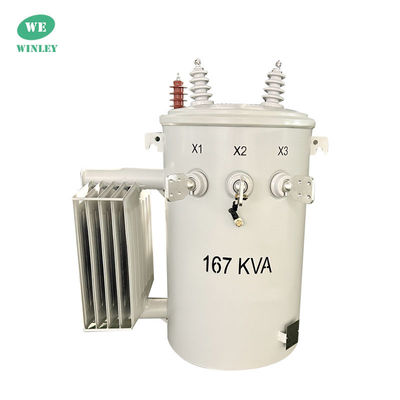 167Kva पोल माउंटेड वितरण ट्रांसफार्मर एकल चरण चरण नीचे 12.47KV 2 तार तेल डूबा IEEE मानक