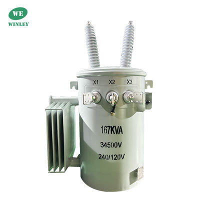 167Kva सिंगल फेज पोल माउंटेड ट्रांसफार्मर तेल डूबा हुआ 34.5KV से 240V ANSI IEEE मानकों पावर डिस्ट्रीब्यूशन ट्रांसफार्मर