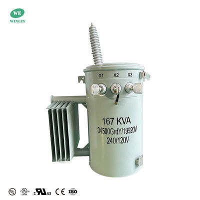 एएनएसआई मानक एकल चरण तेल डूबे हुए वितरण ट्रांसफार्मर 167KVA 34500V से 120V दोहरी घुमावदार