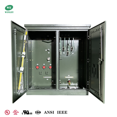 यूएल सूचीबद्ध 600Kva 3 चरण पैड माउंटेड ट्रांसफॉर्मर तेल-निमज्जित 34.5KV से 480V कुशल बिजली वितरण ट्रांसफॉर्मर